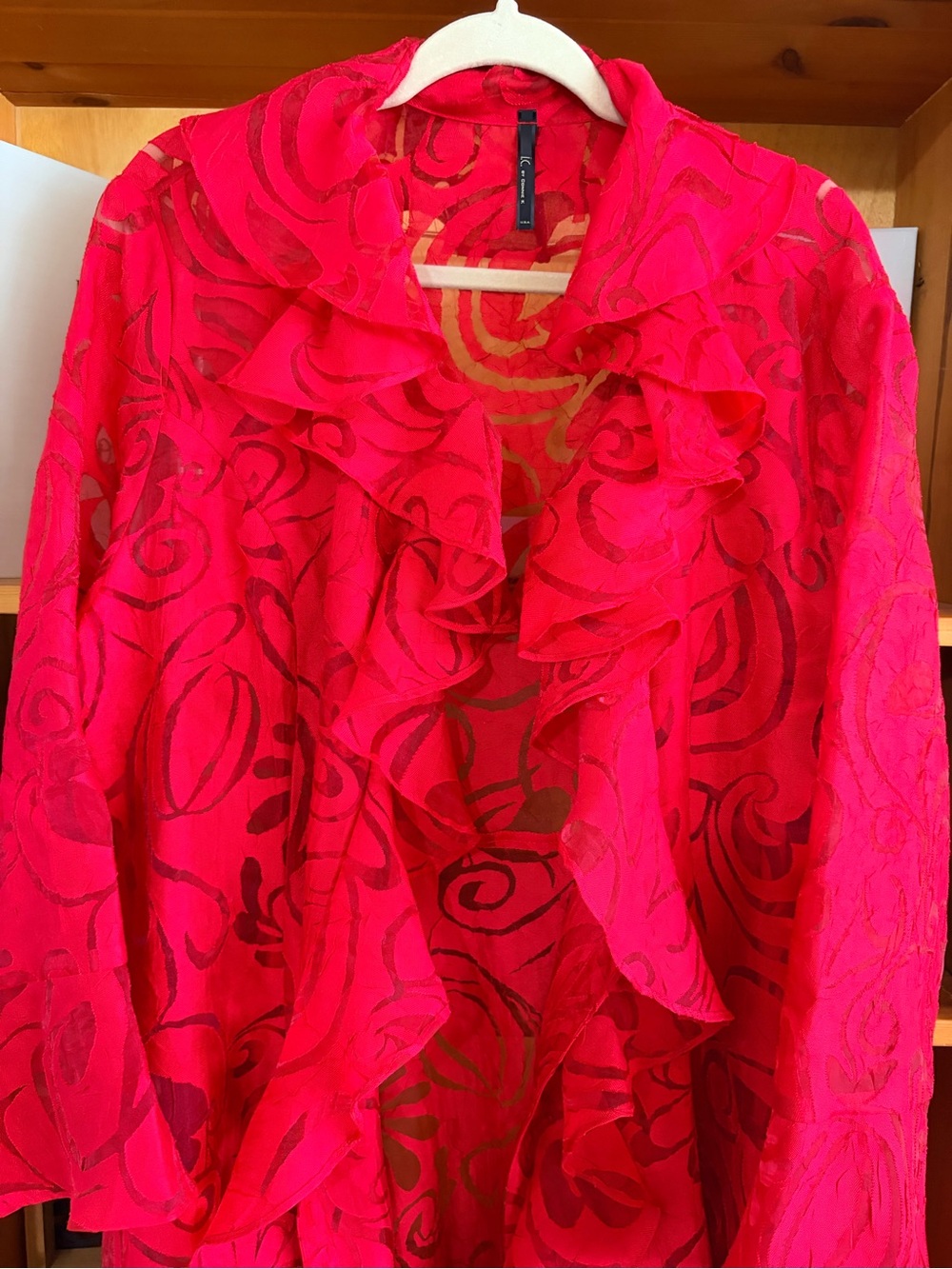 Vintage IC by Connie K Red Burnout Lace Ruffle Cover Up Size XXL Plus Size Y2K - Picture 5 of 7